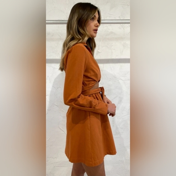 Sovere Alto Wrap Tie Shirt Dress In Ginger w/ POCKETS. Size M NWT - Picture 6 of 8